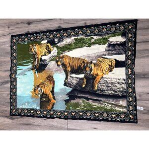 Tiger Print Cotton Wall Hanging/Throw Blanket 51" X 36" With Ornate Border